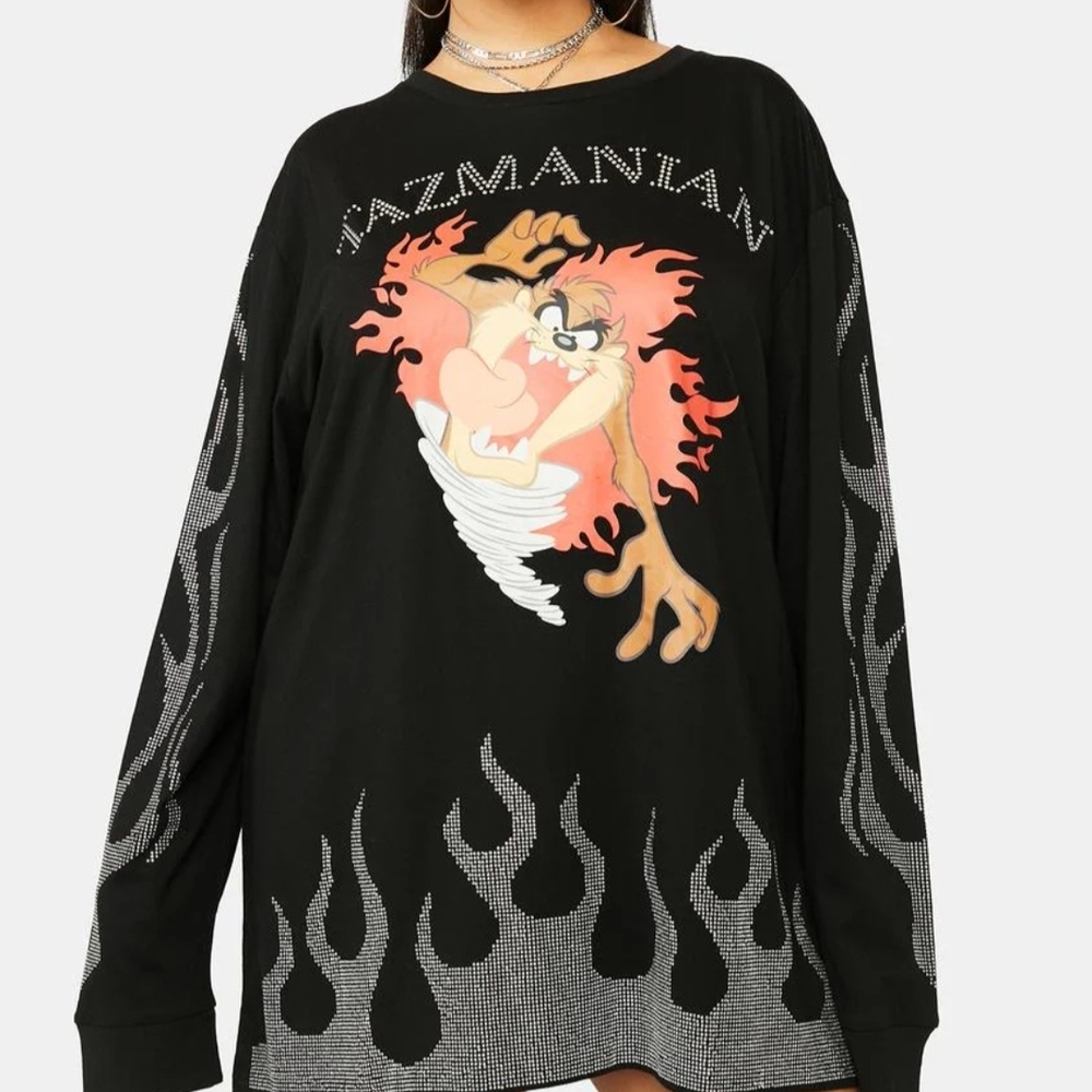 Disney Black Long Sleeve Tee with Tazmanian Devil Graphic
